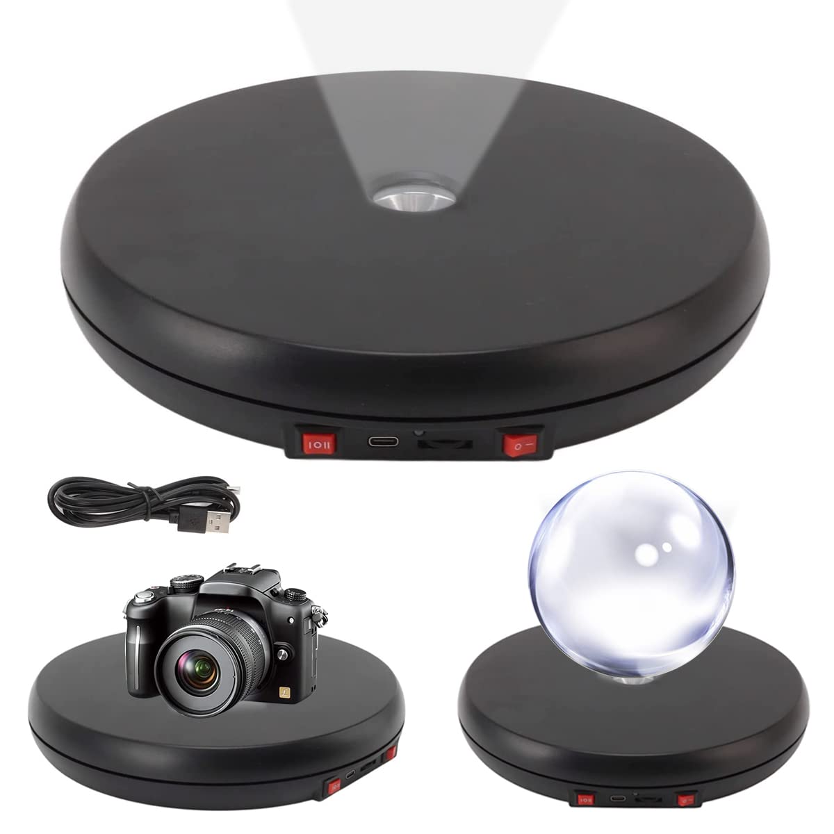 Supvox 1Pcs Rotating Display Stand with LED, 9.8'' USB Charge 360 Degree Rotating Turntable, Adjustable Speed Multi-Functional Rotary Table for Photography, Jewelry, Cake and Collectibles, 20kg Load Supvox 1Pcs Rotating Display Stand with LED, 9.8'' USB Charge 360 Degree Rotating Turntable, Adjustable Speed Multi-Functional Rotary Table for Photography, Jewelry, Cake and Collectibles, 20kg Load